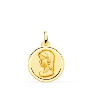 18K MEDALLA VIRGEN NIÑA MATIZADA BISEL 18 MM.