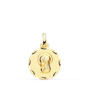 18K MEDALLA ORO AMARILLO VIRGEN NIÑA TALLADA. 16 MM