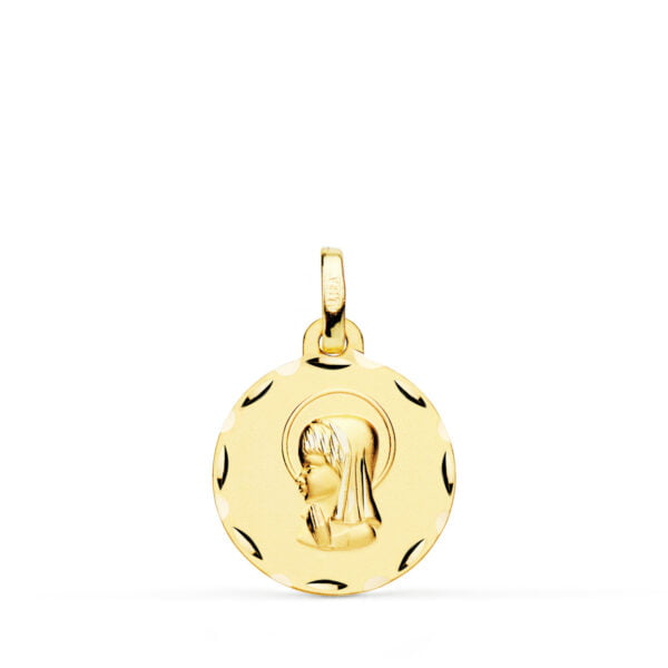18K MEDALLA ORO AMARILLO VIRGEN NIÑA TALLADA. 16 MM