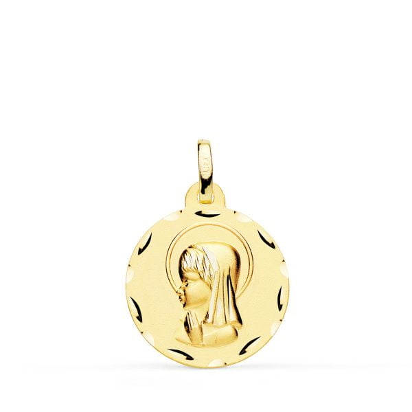9K MEDALLA ORO AMARILLO VIRGEN NIÑA TALLADA 18 MM