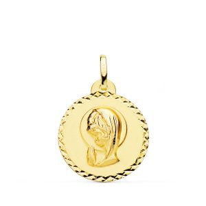 18K MEDALLA ORO AMARILLO VIRGEN NIÑA TALLA CRUZADA. 20 MM