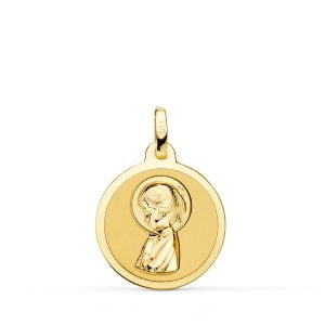 18K MEDALLA ORO AMARILLO VIRGEN REZANDO EN BRILLO. 18 MM