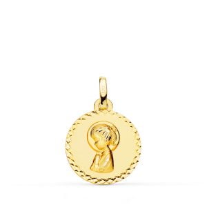 18K MEDALLA ORO AMARILLO VIRGEN NIÑA TALLA CRUZADA. 16 MM