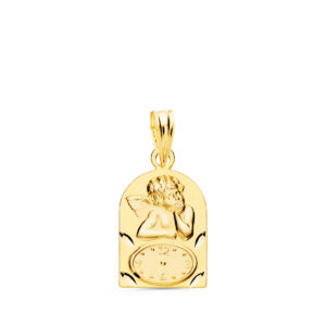 18K MEDALLA ARCO ANGELITO BUROL CON RELOJ TALLADA. 18 X 11 MM