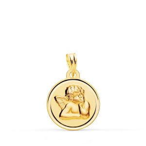 18K MEDALLA REDONDA ANGELITO BURLON BISEL. 16 MM