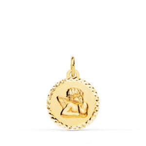18K MEDALLA ANGELITO BURLON CERCO TALLADO. 16 MM