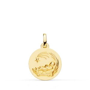 18K MEDALLA ORO AMARILLO NIÑO DEL PESEBRE LISA. 16 MM