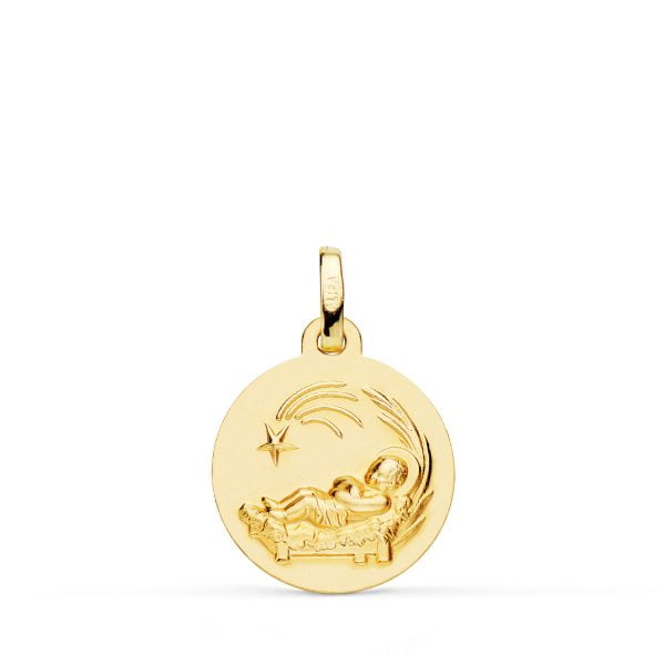 18K MEDALLA ORO AMARILLO NIÑO DEL PESEBRE LISA. 16 MM