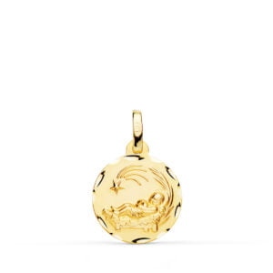 18K MEDALLA ORO AMARILLO NIÑO DEL PESEBRE TALLADA. 14 MM