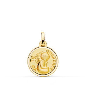 18K MEDALLA ANGEL "YO TE GUARDARE" BISEL 16 MM