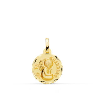 18K MEDALLA TALLADA ANGEL "YO TE GUARDARE" 14 MM
