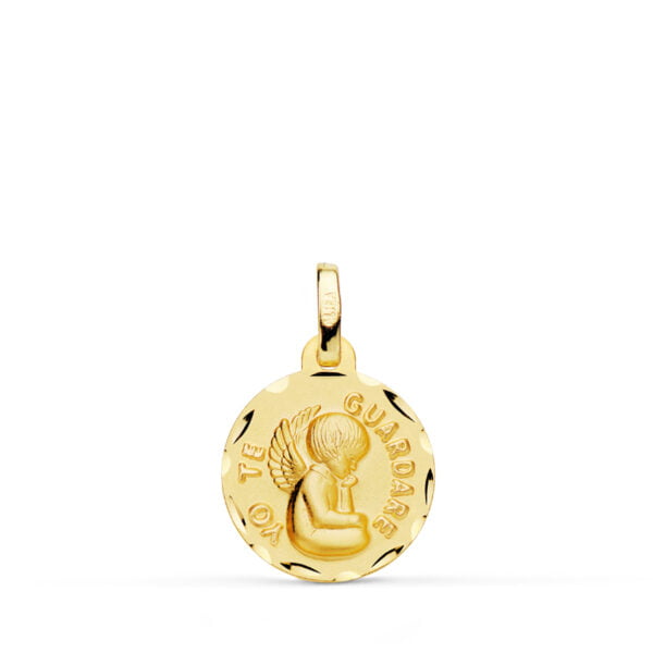 18K MEDALLA TALLADA ANGEL "YO TE GUARDARE" 14 MM