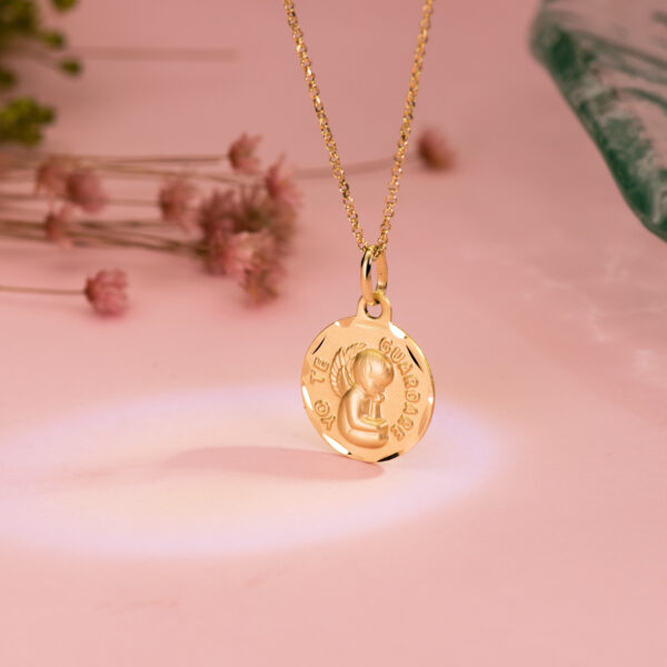 18K MEDALLA TALLADA ANGEL "YO TE GUARDARE" 14 MM - Imagen 2
