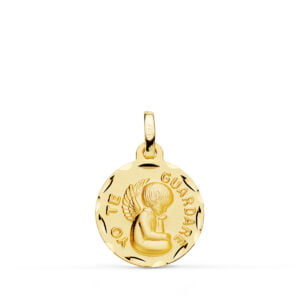 18K MEDALLA TALLADA ANGEL "YO TE GUARDARE" 16 MM