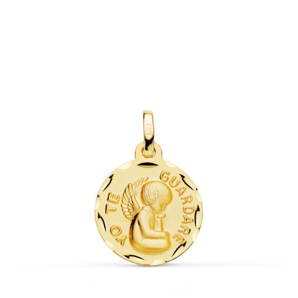 18K MEDALLA TALLADA ANGEL "YO TE GUARDARE" 16 MM