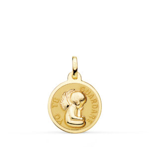 18K MEDALLA ANGEL "YO TE GUARDARE" BRILLO 16 MM