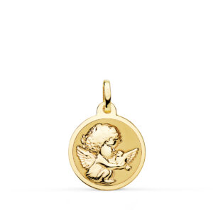 18K MEDALLA ANGELITO BURLON CON PALOMA BRILLO 16MM