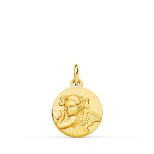 18K MEDALLA ORO AMARILLO ANGEL NIÑA REVOLTOSA MATIZADA. 14 MM