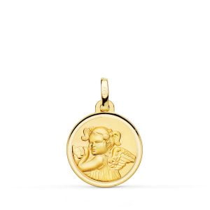 18K MEDALLA ORO AMARILLO ANGEL NIÑA REVOLTOSA BISEL. 16 MM