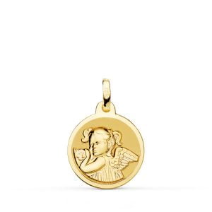 18K MEDALLA ORO AMARILLO ANGEL NIÑA REVOLTOSA BRILLO. 16 MM