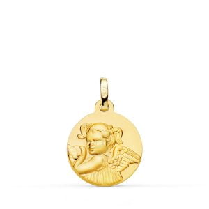 18K MEDALLA ORO AMARILLO ANGEL NIÑA REVOLTOSA MATIZADA. 16 MM