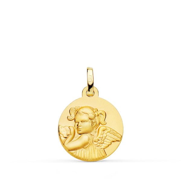 18K MEDALLA ORO AMARILLO ANGEL NIÑA REVOLTOSA MATIZADA. 16 MM