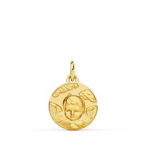 18K MEDALLA ORO AMARILLO ANGEL NIÑO EN LA NUBE MATIZADO. 14 MM