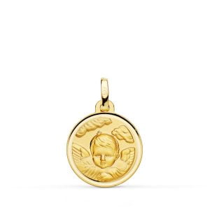 18K MEDALLA ORO AMARILLO ANGEL NIÑO EN LA NUBE BISEL. 16 MM