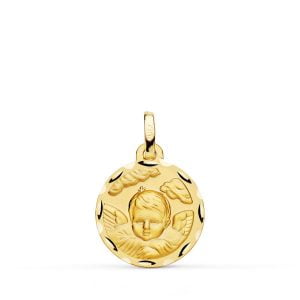 18K MEDALLA ORO AMARILLO ANGEL NIÑO EN LA NUBE TALLADO. 16 MM