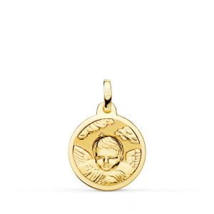 18K MEDALLA ORO AMARILLO ANGEL NIÑO EN LA NUBE BRILLO. 16 MM