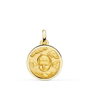 18K MEDALLA ORO AMARILLO ANGEL NIÑO EN LA NUBE BISEL. 18 MM