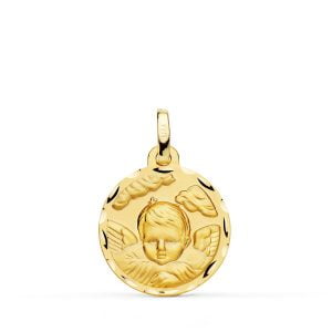 18K MEDALLA ORO AMARILLO ANGEL NIÑO EN LA NUBE TALLADO. 18 MM