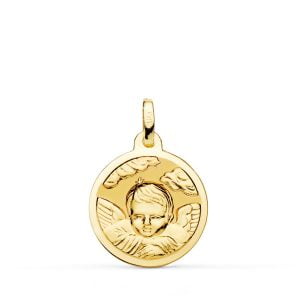 18K MEDALLA ORO AMARILLO ANGEL NIÑO EN LA NUBE BRILLO. 18 MM