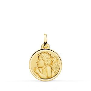 18K MEDALLA ORO AMARILLO ANGEL NIÑO PIADOSO REZANDO BISEL. 16 MM