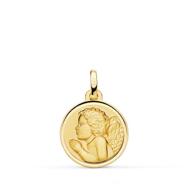 18K MEDALLA ORO AMARILLO ANGEL NIÑO PIADOSO REZANDO BISEL. 16 MM