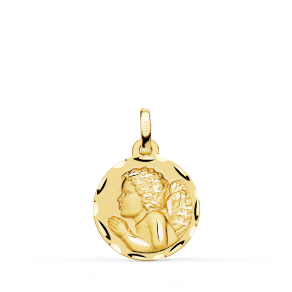 18K MEDALLA ANGEL "NIÑO PIADOSO" REZANDO TALLADO. 16 MM