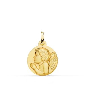 18K MEDALLA ORO AMARILLO "ANGEL NIÑO PIADOSO" REZANDO MATIZADO. 16 MM