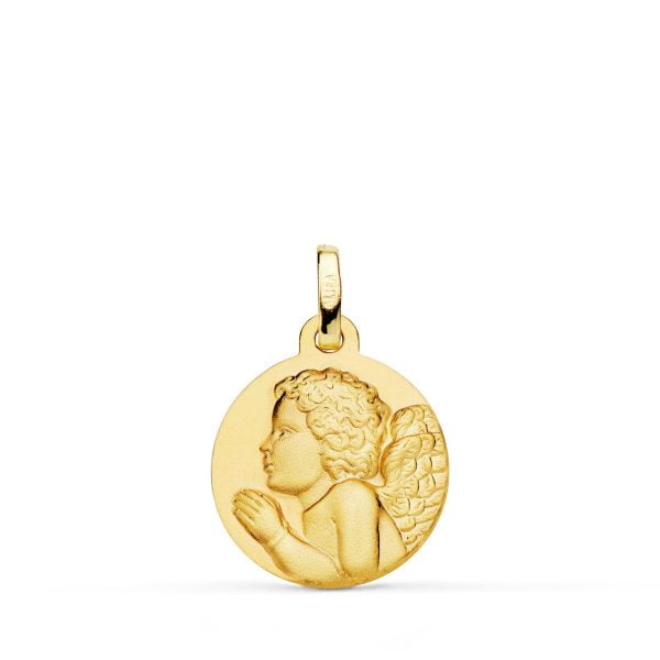 18K MEDALLA ORO AMARILLO "ANGEL NIÑO PIADOSO" REZANDO MATIZADO. 16 MM