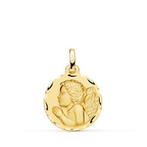 18K MEDALLA ANGEL NIÑO PIADOSO REZANDO TALLADO 18 MM.