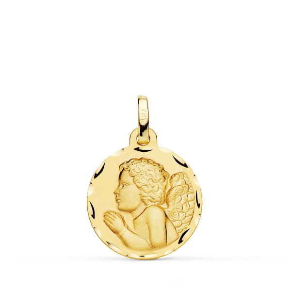 18K MEDALLA ANGEL NIÑO PIADOSO REZANDO TALLADO 18 MM.