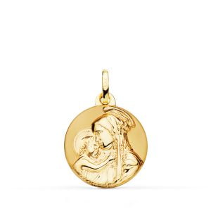 18K MEDALLA VIRGEN MADRE DIVINA TERNURA BRILLO Y MATE. 18 MM