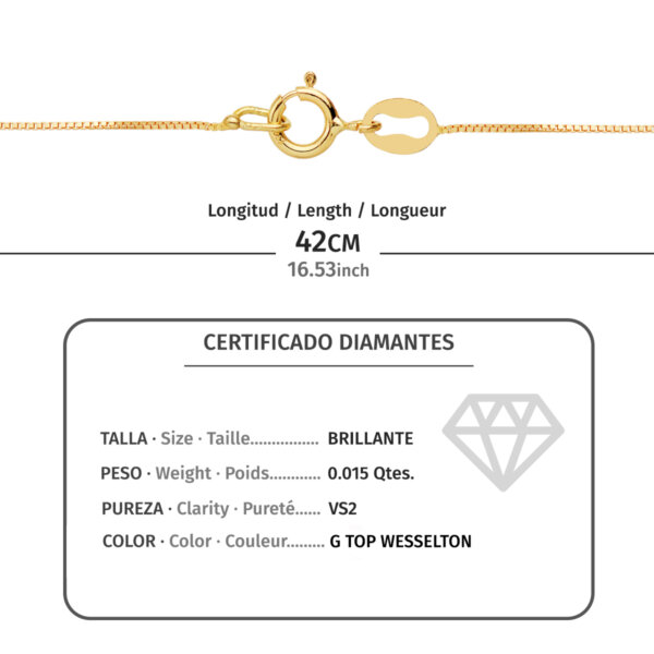 18K GARGANTILLA CRUZ 8X4.5MM1 DIAMANTE 0.015QT. CADENA VENECIANA 45CM G-VS2 - Imagen 3